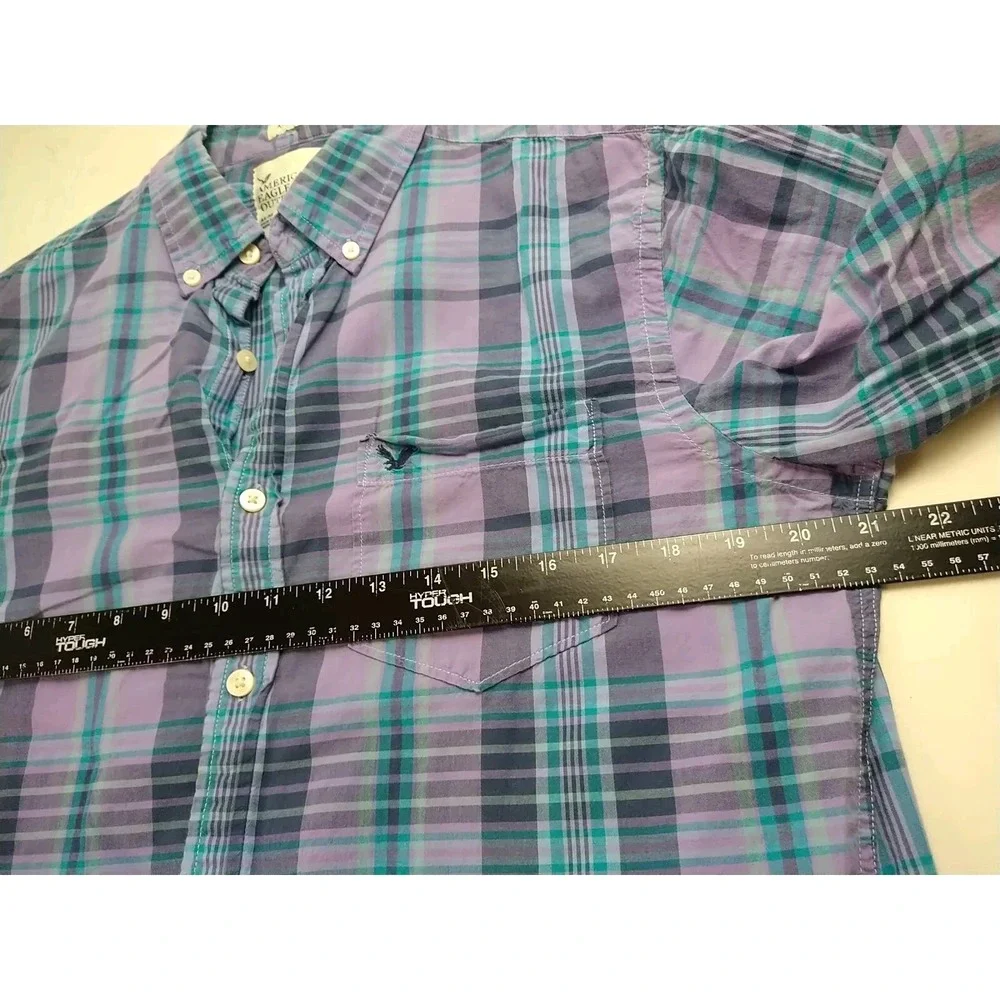 American Eagle Outfitters‎ Button Down Shirt Mens M Purple Plaid Athletic Fit...